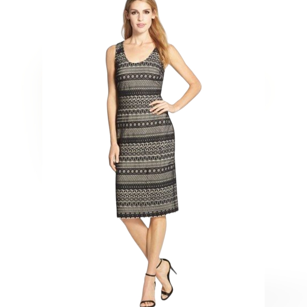 CYNTHIA STEFFE Elisa' Cotton Ponte Black/Tank Sleeveless  Midi‎ Dress Size 0